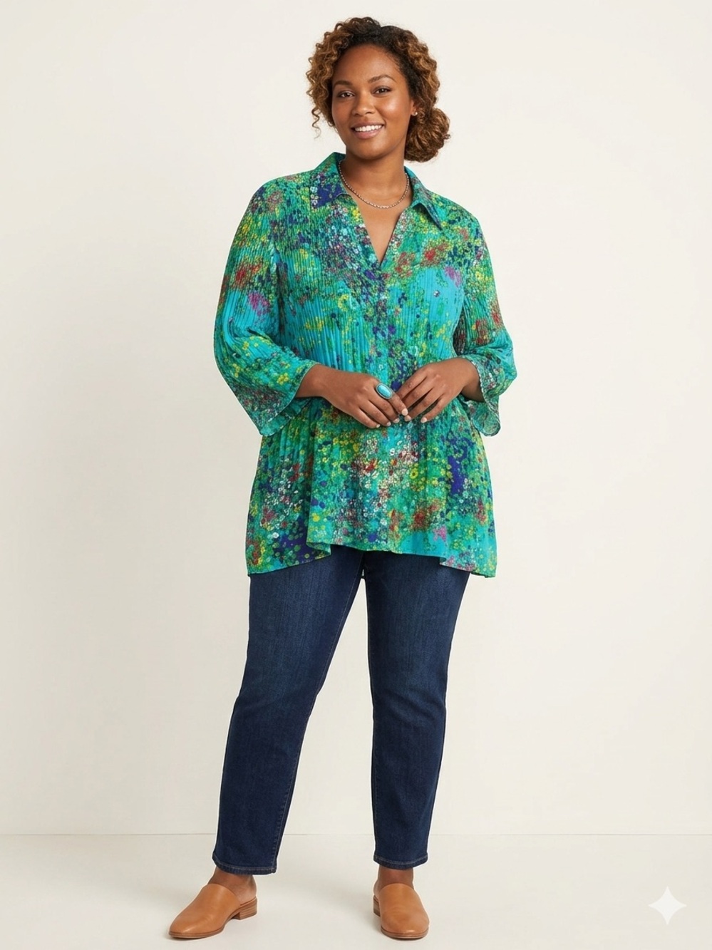Cyrus women’s floral pleated button tunic top size 3X